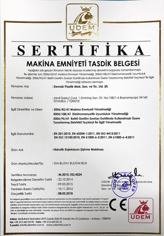 Makina Emniyeti Tasdik Belgesi